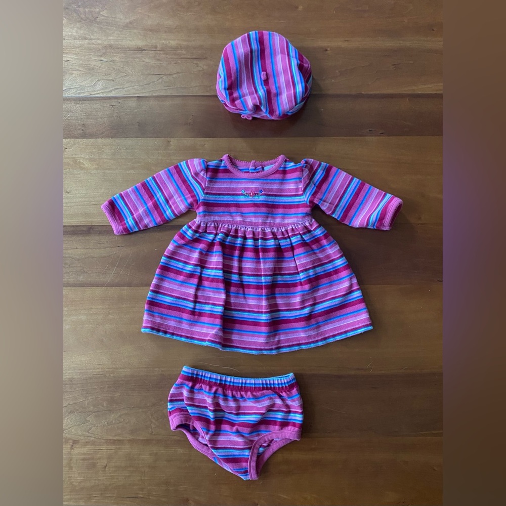 Signature Little Me girl’s 12 mo. dress, beret, & diaper cover set